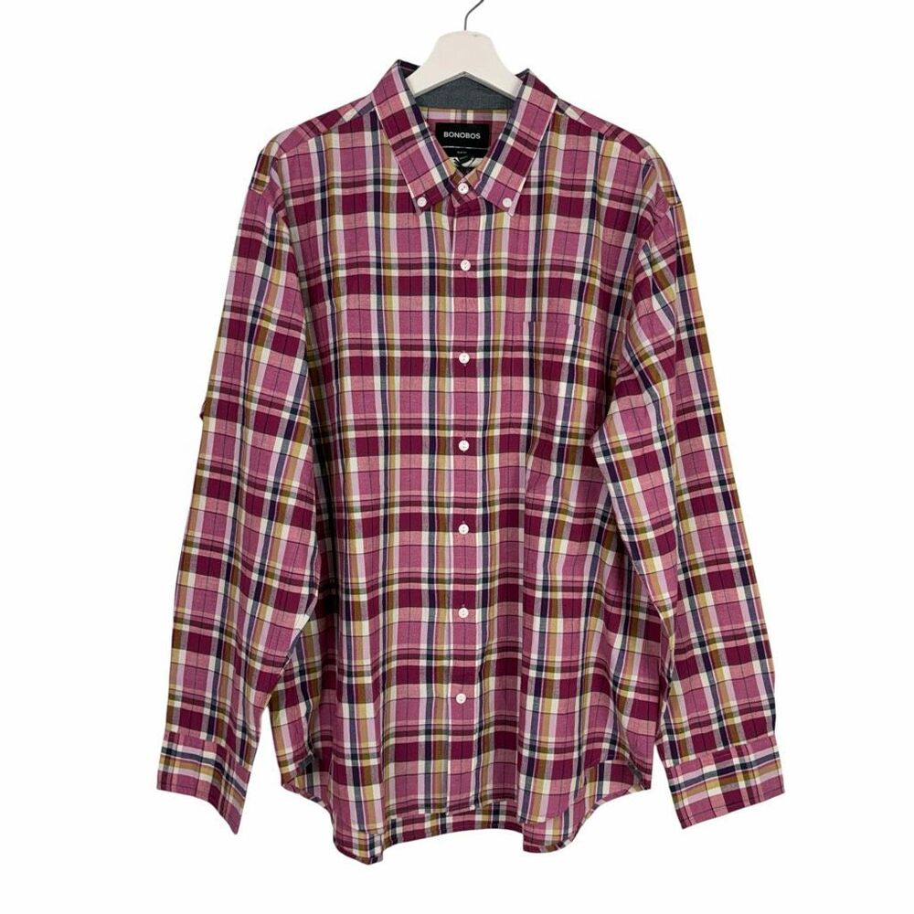 Bonobos Domingo Plaid XXL Slim Fit Long Sleeve Shirt Pink